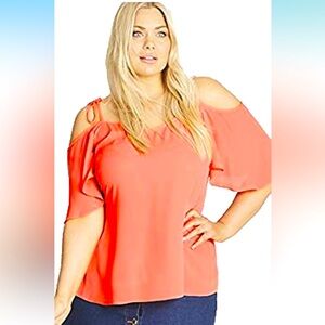 City Chic Designer Plus Size TOP SUMMER POP - Guava - 16 / S NWT